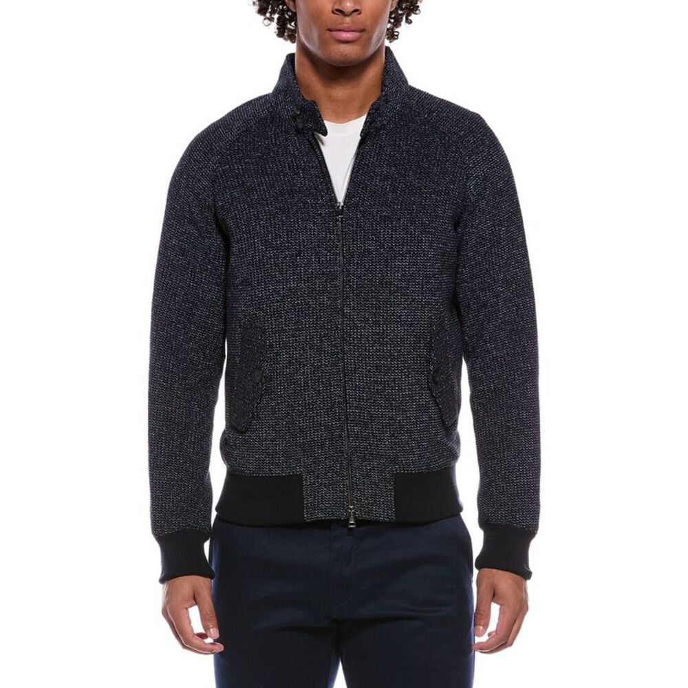 Slowear Mens Zanone Wool Bomber Knit Jacket, Blue
